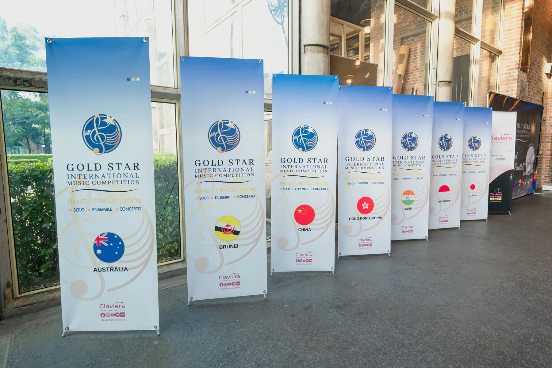 Country banners representing the international field at the 2024 Gold Star International Music Competition